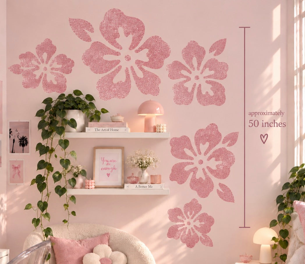 Pink Hibiscus Glitter Wall Decal ❀