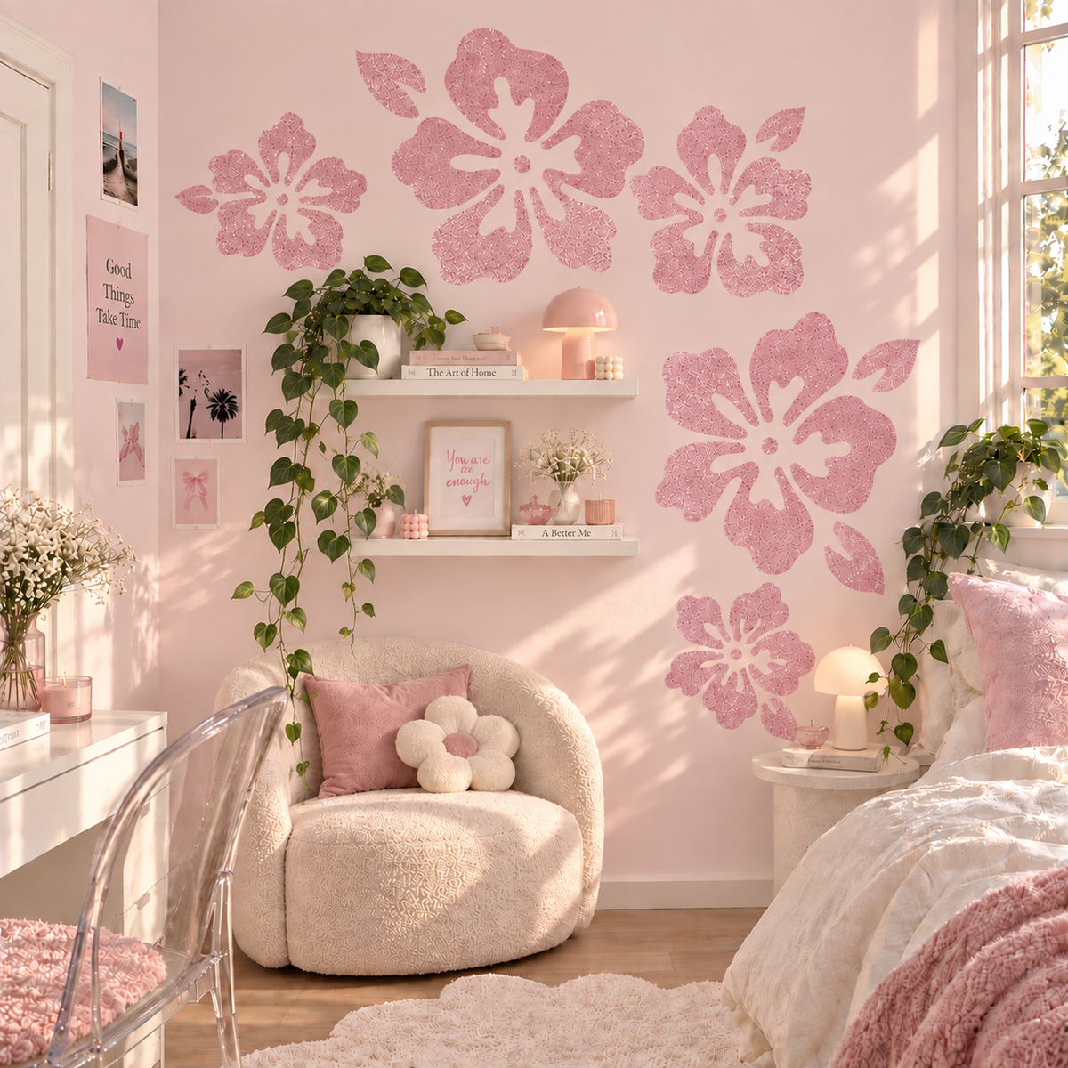 Pink Hibiscus Glitter Wall Decal ❀