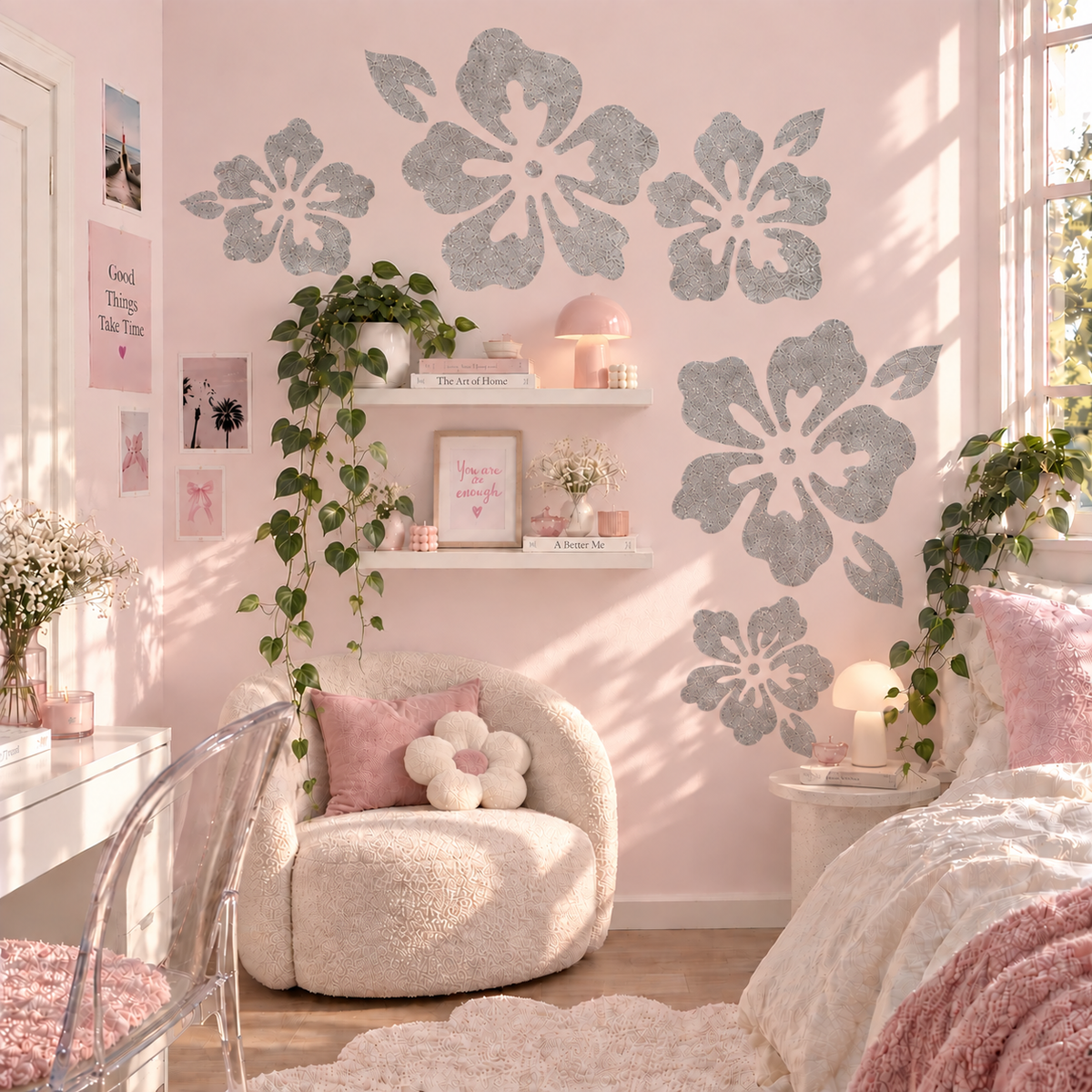 Pink Hibiscus Glitter Wall Decal ❀