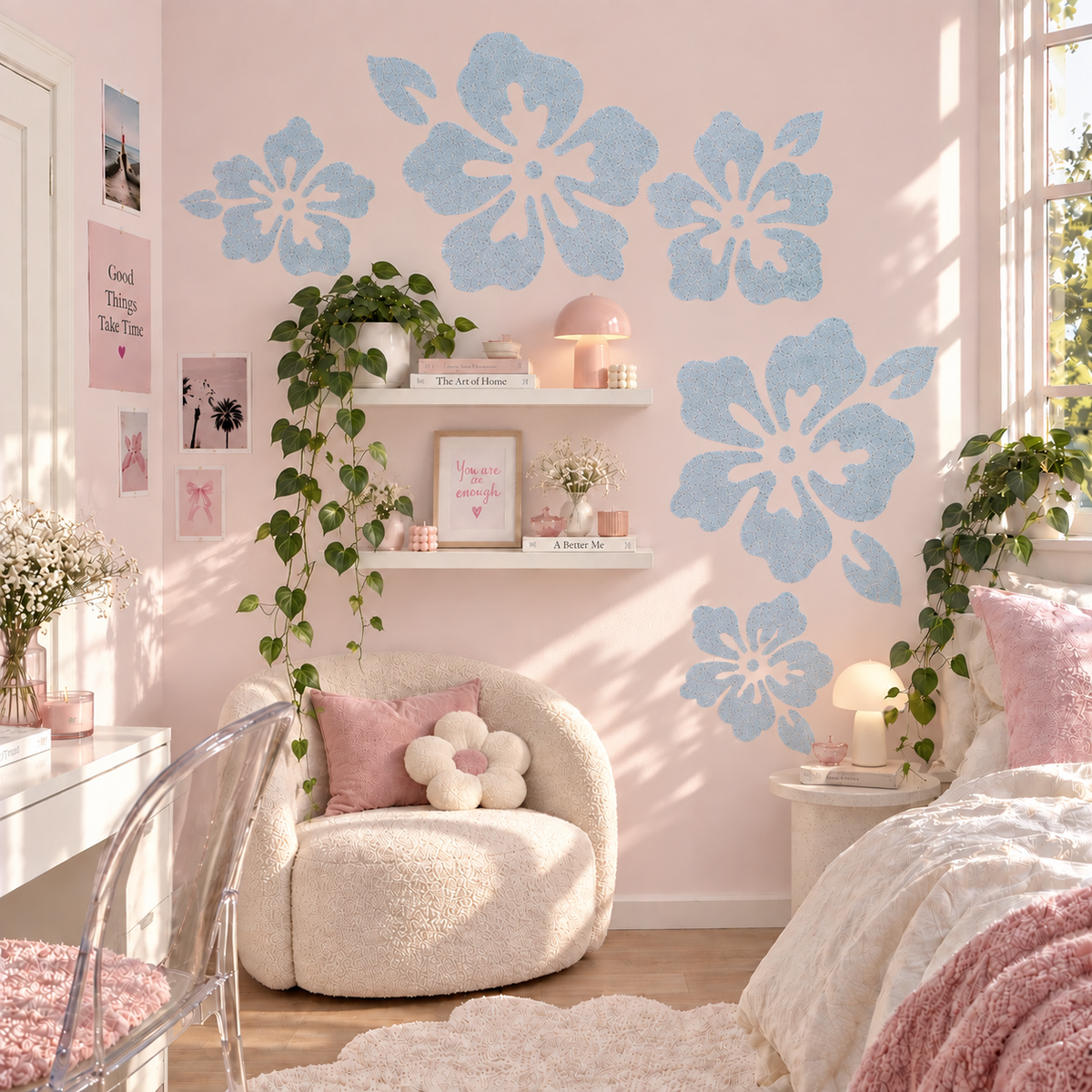 Pink Hibiscus Glitter Wall Decal ❀
